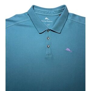 Tommy Bahama Polo Shirt Teal Blue Short Sleeve Supima Blend Mens XL